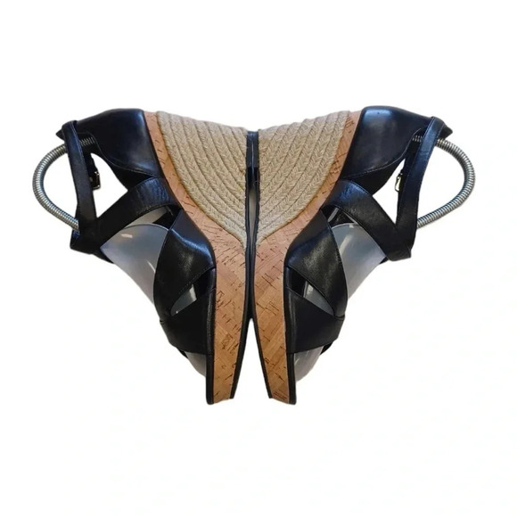 Cole Haan Espadrilles Wedge Black Sling  back Sandals Size 10.5 - Picture 1 of 7